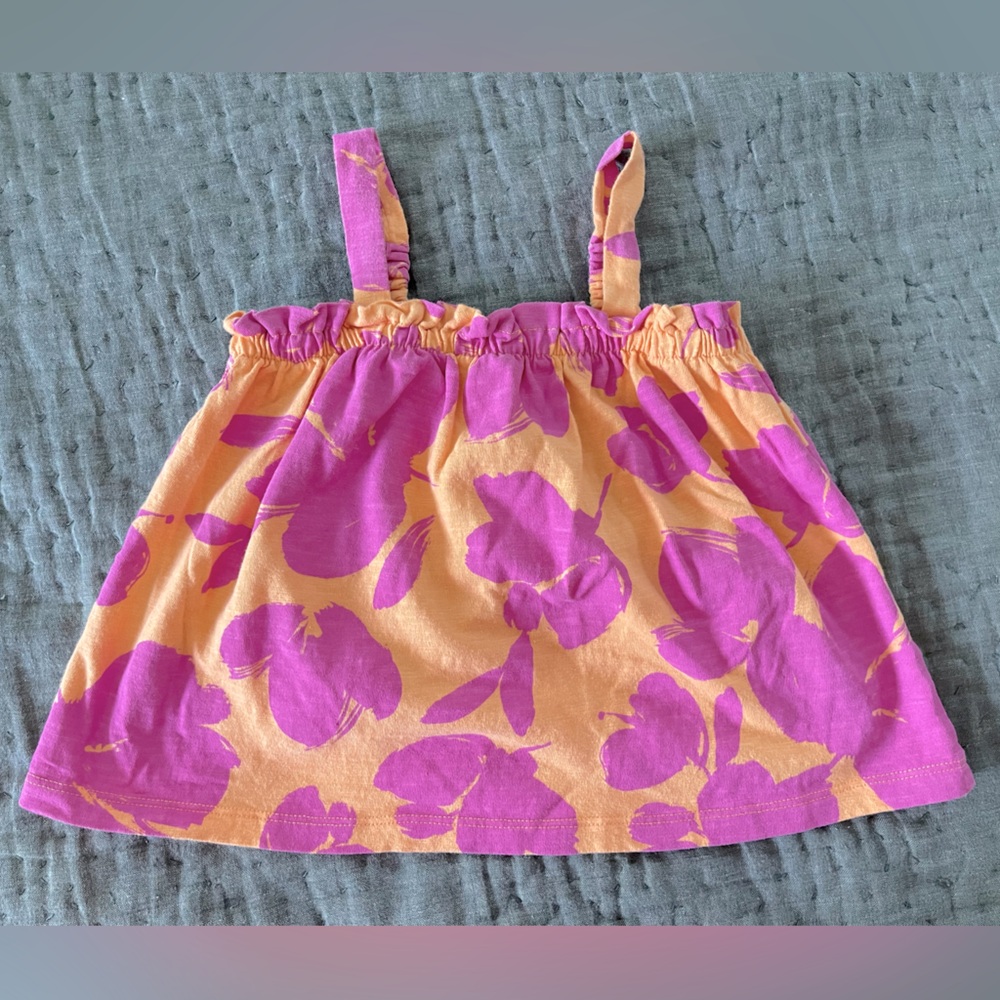 GAP Floral Tropical Tank Blouse Camisole Orange Fuchsia Purple 100% Cotton Sz 4T
